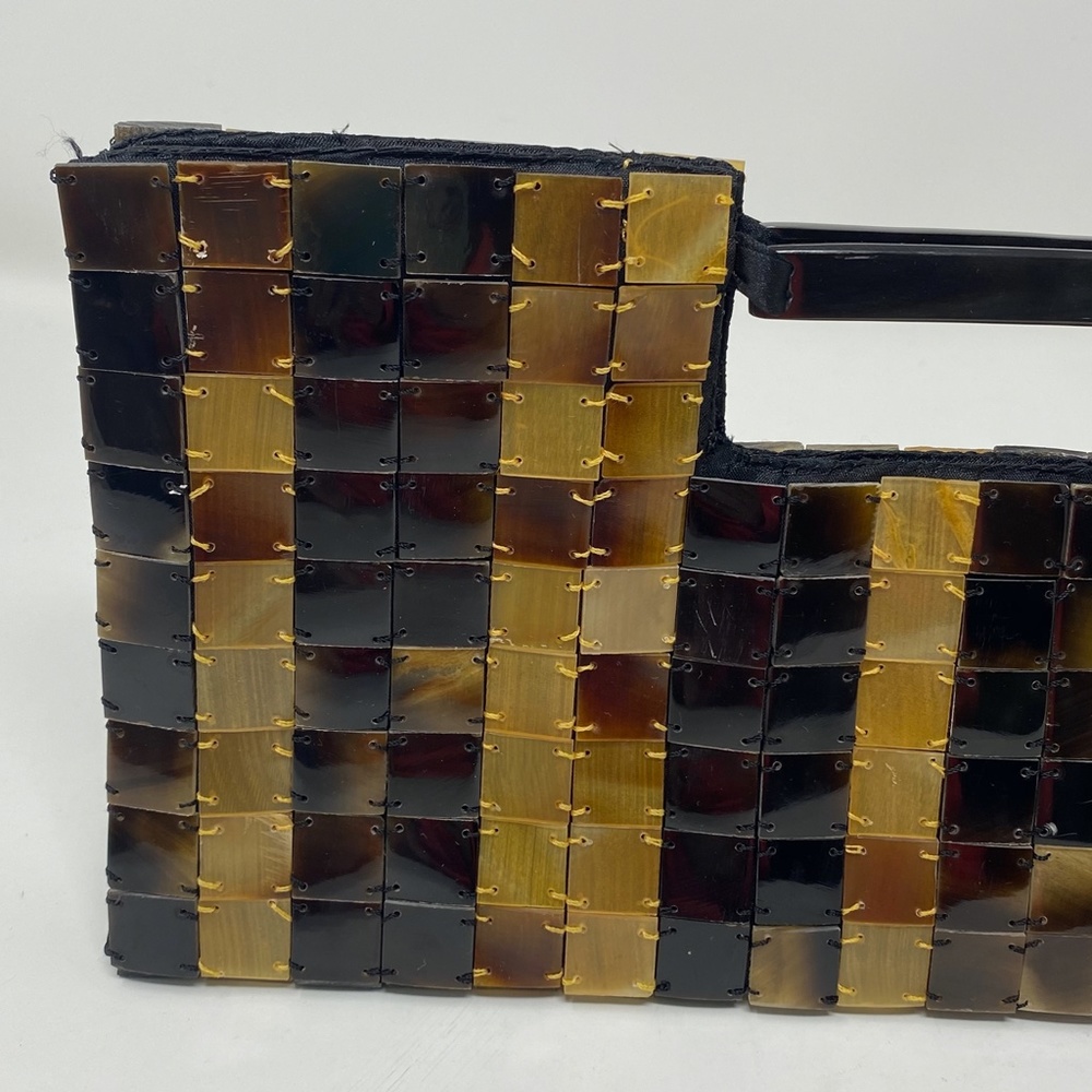 Rectangular Handbag With Brown Tan Shell Squares - image 4